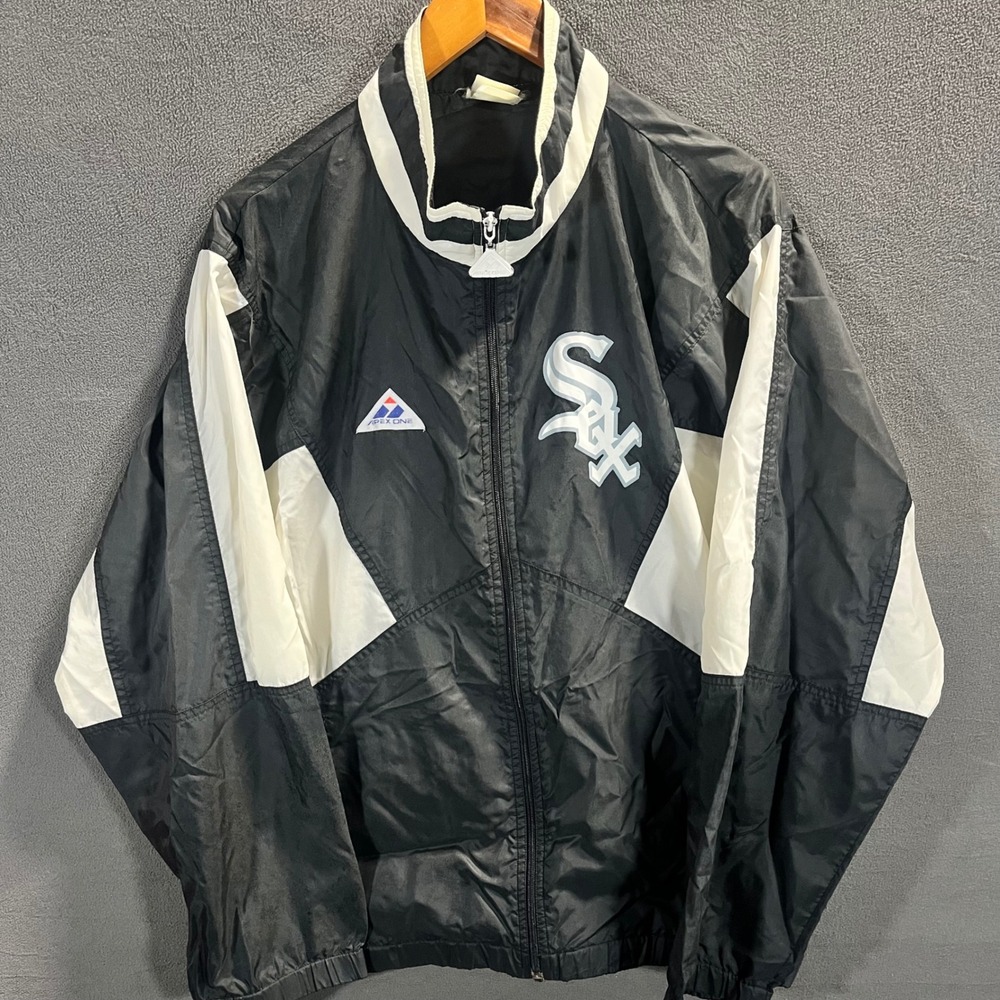 Apex One Chicago White Sox Windbreaker Jacket Vintage Black White Full Zip Mens